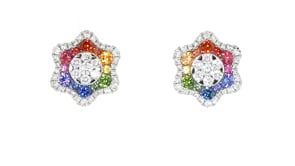 C. 2000 Vintage 1.05 ct. t.w. Multicolored Sapphire and .81 ct. t.w. Diamond Flower Earrings in 18kt White Gold