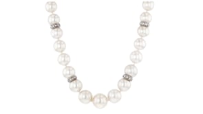 C. 1990 Vintage 9-13mm Cultured Pearl Necklace with 1.90 ct. t.w. Diamonds in 14kt and 18kt White Gold