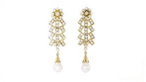 C. 1990 Vintage 10x6.5mm Cultured Pearl and 1.75 ct. t.w. Diamond Drop Earrings in 18kt Yellow Gold