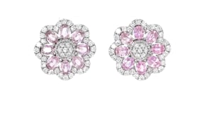 C. 1990 Vintage 2.90 ct. t.w. Pink Sapphire and 2.15 ct. t.w. Diamond Flower Earrings in 14kt White Gold