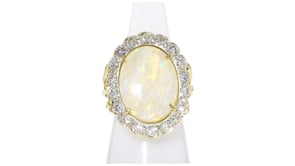 C. 1980 Vintage Opal and 1.25 ct. t.w. Diamond Cocktail Ring in 14kt Yellow Gold