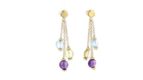 C. 1990 Vintage 7.60 ct. t.w. Multi-Gemstone Bead Cable-Chain Drop Earrings in 18kt Yellow Gold