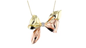 C. 1990 Vintage 14kt Two-Tone Gold Bow Necklace with .25 ct. t.w. Diamonds