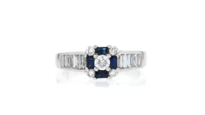 C. 1990 Vintage .32 ct. t.w. Sapphire and .90 ct. t.w. Diamond Ring in 18kt White Gold