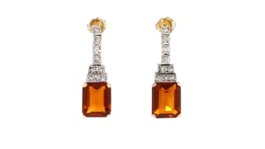 C. 1930 Vintage 7.50 ct. t.w. Citrine and .25 ct. t.w. Diamond Drop Earrings in 14kt Yellow Gold