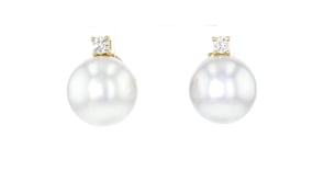 C. 1990 Vintage 13mm Cultured Pearl and .25 ct. t.w. Diamond Earrings in 14kt Yellow Gold