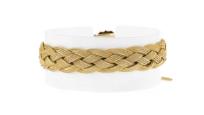 C. 1930 Vintage 14kt Yellow Gold Woven Bracelet with Single .10 Carat Diamond