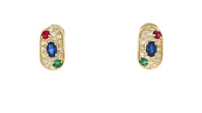 C. 1990 Vintage 1.86 ct. t.w. Multi-Gemstone and .90 ct. t.w. Diamond Earrings in 14kt Yellow Gold