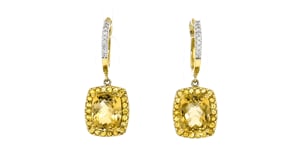 C. 1990 Vintage 6.60 ct. t.w. Citrine and 1.25 ct. t.w. Yellow Sapphire Drop Earrings with .20 ct. t.w. Diamonds in 18kt Yellow