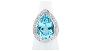 C. 1980 Vintage 15.00 Carat Swiss Blue Topaz and .50 ct. t.w. Diamond Cocktail Ring in 18kt White Gold