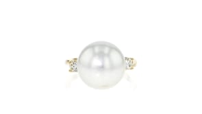 C. 1990 Vintage 13mm Cultured Pearl and .25 ct. t.w. Diamond Ring in 14kt Yellow Gold