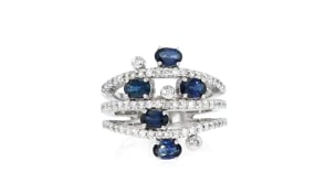 C. 1990 Vintage 1.00 ct. t.w. Sapphire and .75 ct. t.w. Diamond Open-Space Ring in 14kt White Gold