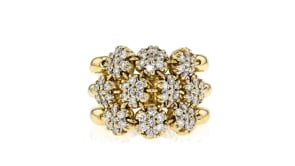 C. 1990 Vintage 1.40 ct. t.w. Diamond Floral Multi-Row Ring in 14kt Yellow Gold