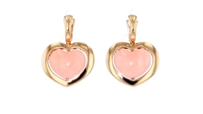 C. 2000 Vintage Mimi Milano Peach Jade and White Agate Heart Drop Earrings in 18kt Yellow Gold