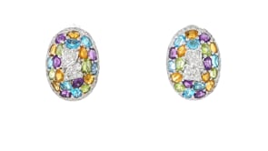 C. 1990 Vintage 7.10 ct. t.w. Multi-Gemstone and .85 ct. t.w. Diamond Earrings in 18kt White Gold