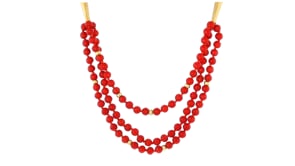 C. 1940 Vintage 5mm Red Coral Three-Strand Bead Necklace with 22kt Yellow Gold