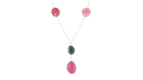 C. 1980 Vintage 22.00 ct. t.w. Ruby and 3.75 Carat Sapphire Drop Necklace in 14kt Yellow Gold