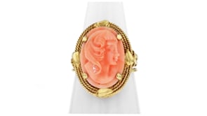 C. 1970 Vintage Coral Cameo Ring in 14kt Yellow Gold