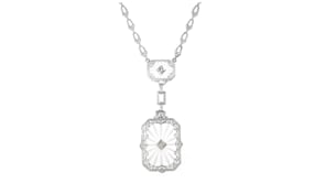 C. 1950 Vintage 11.00 ct. t.w. Rock Crystal Drop Necklace with Diamonds in 14kt White Gold
