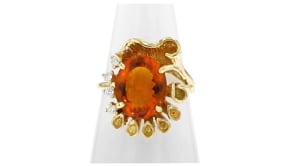 C. 1970 Vintage 4.50 Carat Orange Citrine Ring with .12 ct. t.w. Diamonds in 14kt Yellow Gold