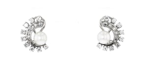 C. 1960 Vintage 7mm Cultured Pearl and 1.50 ct. t.w. Diamond Swirl Earrings in 14kt White Gold