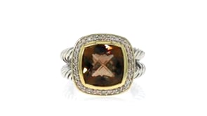 C. 1990 Vintage David Yurman 5.00 Carat Smoky Quartz Ring with .32 ct. t.w. Diamonds in Sterling Silver and 18kt Yellow Gold