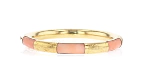 C. 1970 Vintage Pink Coral Bangle Bracelet in 14kt Yellow Gold
