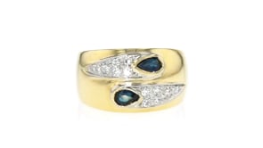 C. 1980 Vintage .40 ct. t.w. Sapphire and .18 ct. t.w. Diamond Ring in 18kt Yellow Gold