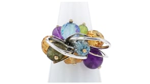 C. 2000 Vintage 15.80 ct. t.w. Multi-Gemstone Heart Charm Ring in 18kt White Gold