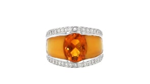 C. 2020 Vintage 3.25 Carat Orange Citrine Ring with Orange Quartz and .38 ct. t.w. Diamonds in 18kt White Gold