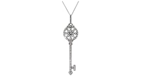 C. 1990 Vintage .93 ct. t.w. Brown and White Diamond Key Pendant Necklace in 14kt White Gold