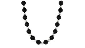C. 1990 Vintage 9.9-10mm Onyx Bead Necklace with Sterling Silver