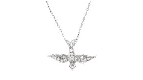 C. 1970 Vintage .35 ct. t.w. Diamond Bird Pendant Necklace with Rubies in 18kt White Gold