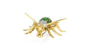 C. 1980 Vintage 2.20 ct. t.w. Emerald Bumblebee Pin with .18 ct. t.w. Diamonds in 18kt Yellow Gold