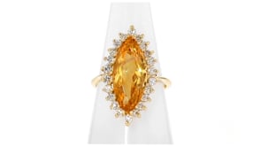 C. 2020 Vintage 6.35 Carat Yellow Topaz Ring with .85 ct. t.w. Diamonds in 14kt Yellow Gold