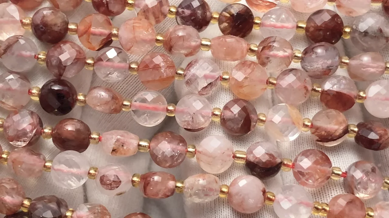 レッドヘマタイトクォーツ コインカット6×6×4mm 半連/1連｜天然石