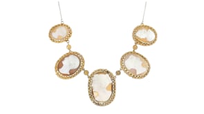 C. 1920 Vintage Brown Shell Cameo Necklace in 20kt Yellow Gold