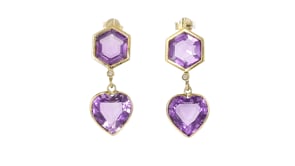 C. 1980 Vintage 15.50 ct. t.w. Amethyst Drop Earrings with Diamonds in 18kt Yellow Gold