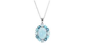 6.00 Carat Milky Aquamarine and 2.10 ct. t.w. Tonal Blue Topaz Pendant Necklace with White Zircons in Sterling Silver