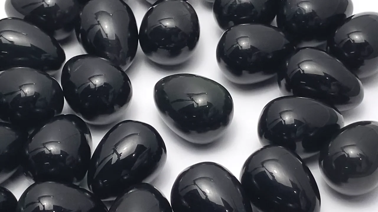 ブラック~レインボーオブシディアン 卵型(エッグ)18×13mm 2個 - 天然石