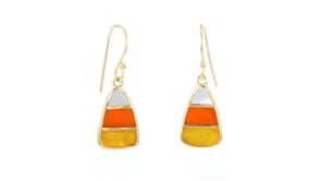 Mother-of-Pearl and Multicolored Chalcedony Candy Corn Drop Earrings in 18kt Gold Over Sterling