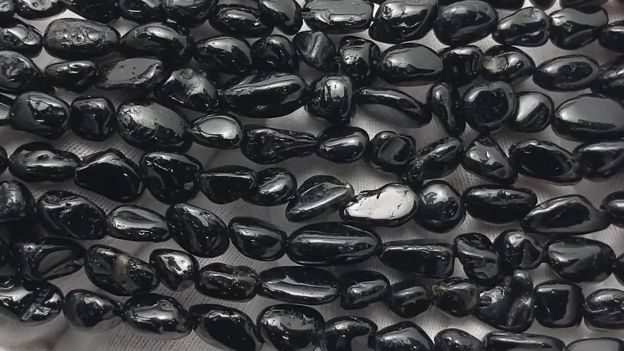 ブラックトルマリン タンブル 1連｜天然石ビーズの卸問屋・通販