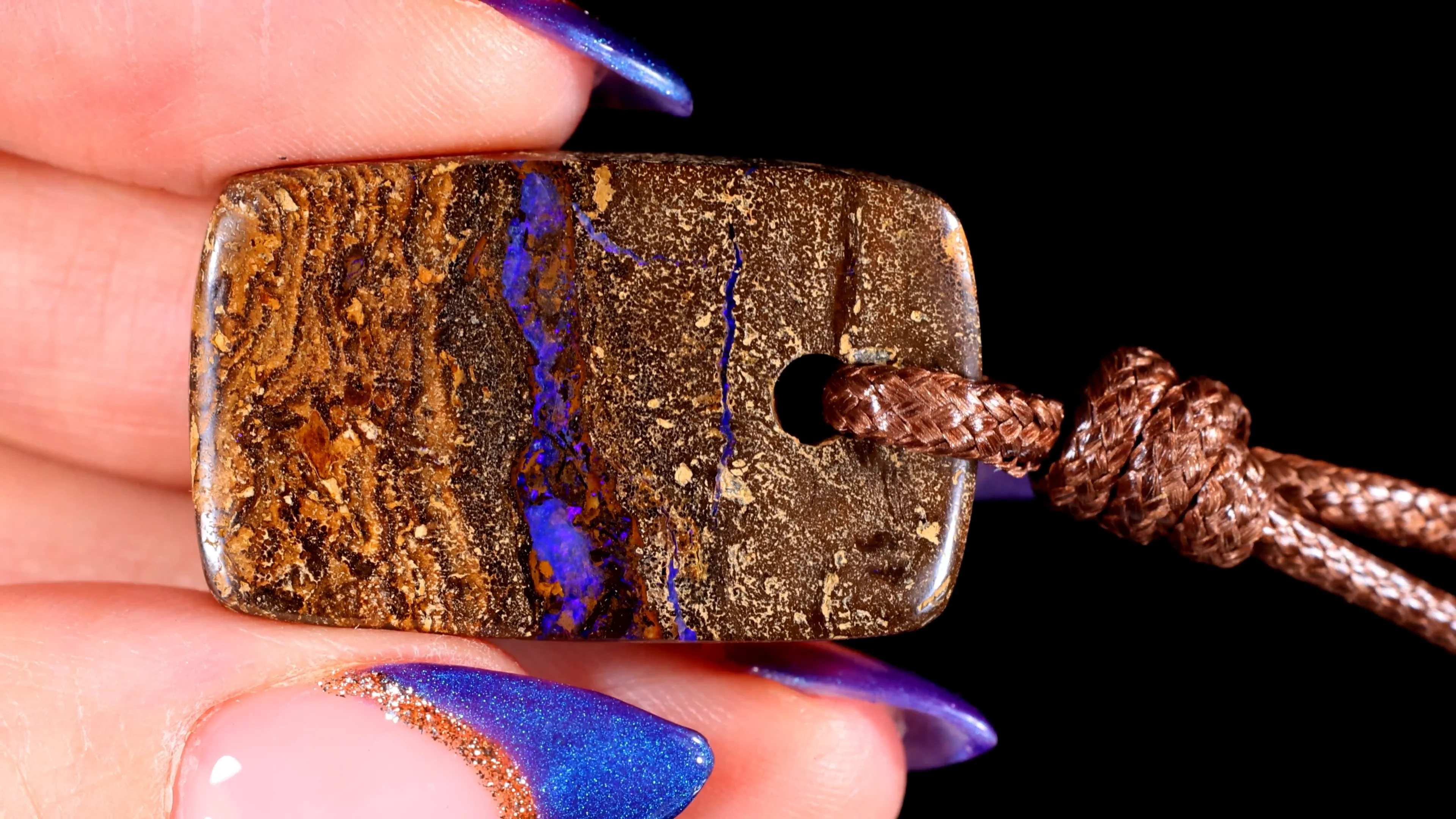 Boulder Opal Pendant Blue Purple Fire October Birthstone