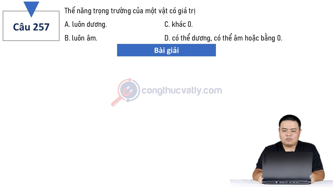 Thế năng trọng trường của một vật có giá trị