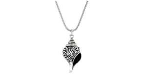 Sterling Silver Scrollwork Seashell Pendant Necklace
