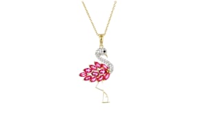 1.60 ct. t.w. Pink Topaz and .30 ct. t.w. White Zircon Flamingo Pendant Necklace with Single Black Spinel in 18kt Gold Over Ster