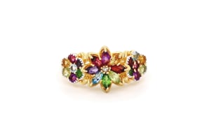 1.34 ct. t.w. Multi-Gemstone Floral Ring in 18kt Gold Over Sterling