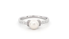 5.5-6mm Cultured Pearl Ring with Diamonds in Sterling Silver