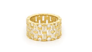 6.55 ct. t.w. Baguette and Round CZ Eternity Band in 18kt Gold Over Sterling