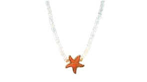 Opal Bead Necklace with Coral Starfish in 18kt Gold Over Sterling